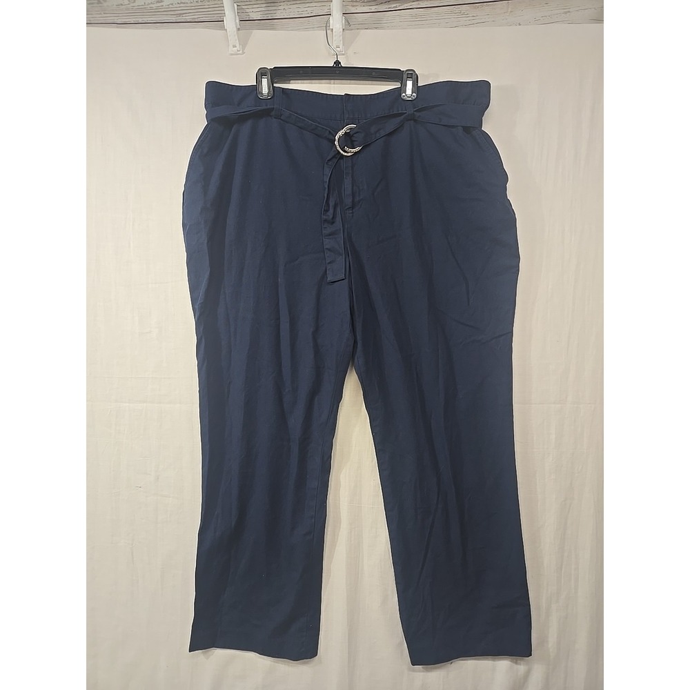 Lauren Ralph Lauren Navy Cotton Wide Leg Relaxed Belt Pants‎ Women's Size 22W